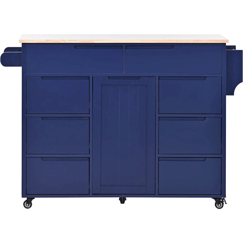 8 Drawer Rubber Wood Kitchen Island