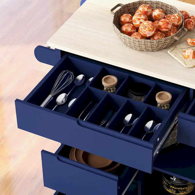 8 Drawer Rubber Wood Kitchen Island