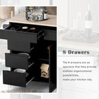 8 Drawer Rubber Wood Kitchen Island