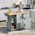 53.9 in. W Kitchen Island Rubberwood Drop-Leaf Countertop on 5 Wheels with Internal Storage Rack and 3 Tier Pull Out Cabinet