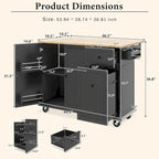 53.9 in. W Kitchen Island Rubberwood Drop-Leaf Countertop on 5 Wheels with Internal Storage Rack and 3 Tier Pull Out Cabinet