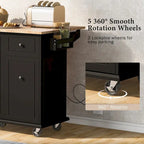53.9 in. W Kitchen Island Rubberwood Drop-Leaf Countertop on 5 Wheels with Internal Storage Rack and 3 Tier Pull Out Cabinet