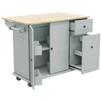 53.9 in. W Kitchen Island Rubberwood Drop-Leaf Countertop on 5 Wheels with Internal Storage Rack and 3 Tier Pull Out Cabinet