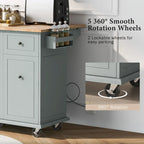 53.9 in. W Kitchen Island Rubberwood Drop-Leaf Countertop on 5 Wheels with Internal Storage Rack and 3 Tier Pull Out Cabinet