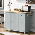 53.9 in. W Kitchen Island Rubberwood Drop-Leaf Countertop on 5 Wheels with Internal Storage Rack and 3 Tier Pull Out Cabinet