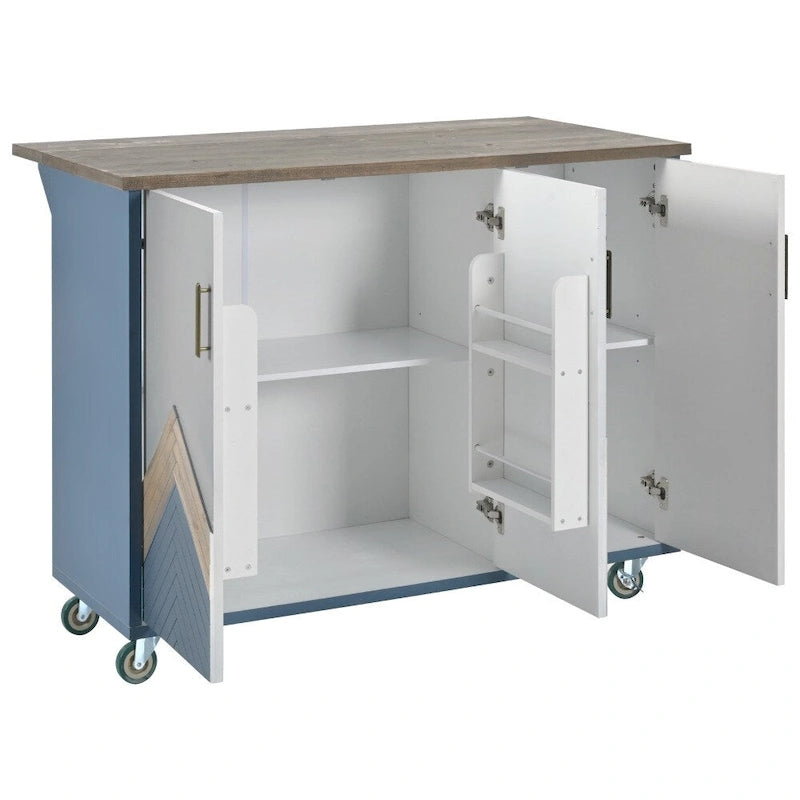 Retro MDF Kitchen Island on Wheels with Drop Leaf and Towel Rack