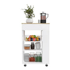 Kitchen Cart, One Drawer, Two Open Shelves, Four Casters -White / Light Oak