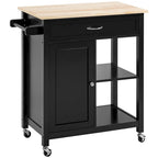 Rolling Kitchen Island Cart with Storage and Solid Wood Top - N/A