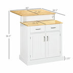 Kitchen Island with Storage Cabinet, 2-Level Rubber Wood Top, Adjustable Shelves, and Drawers