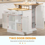 Kitchen Island with Storage Cabinet, 2-Level Rubber Wood Top, Adjustable Shelves, and Drawers