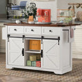 53.7Kitchen Island with Power Outlet,2 Sliding Barn Door Island with Drop Leaf,Spice Rack Rolling Kitchen Cart on Wheels