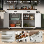 53.5Kitchen Island with Power Outlet,Storage Island with Drop Leaf,Spice Rack and Drawer,Rolling Kitchen Cart on Wheels