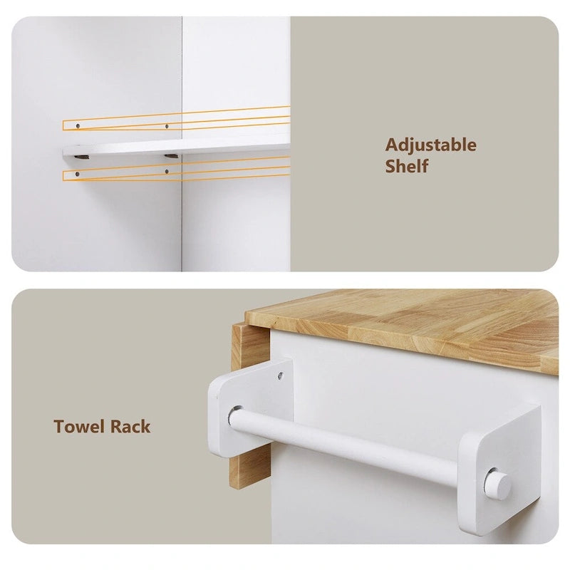 Rolling Kitchen Cart with Adjustable Shelf Tower Rack and Rubber Top - N/A