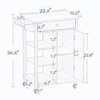 Kitchen Island Rolling Cart with Adjustable Shelves and Towel Rack, Rubberwood Top
