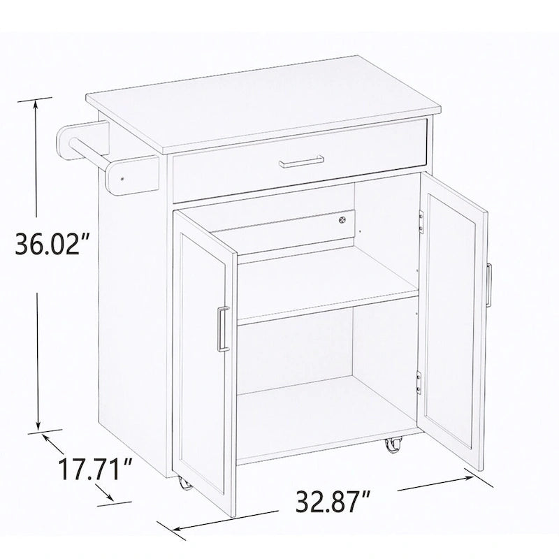 Kitchen Island Rolling Cart with Adjustable Shelves and Towel Rack, Rubberwood Top