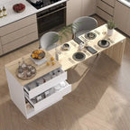 Kitchen Table 94.5 White/Wood Island for Breakfast, Bar, and Work