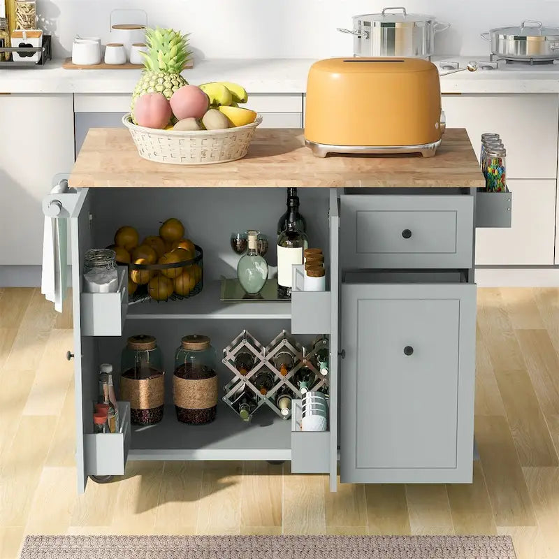 Merax 53.9 Width Rolling Kitchen Cart on Wheels with Drop Leaf