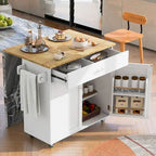 39.00 W Modern Rubberwood Top Kitchen Cart with Storage and Towel Racks