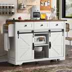 53.7 Farmhouse Kitchen Island with Power Outlets and 2 Sliding Barn Doors
