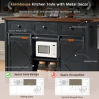 53.7 Farmhouse Kitchen Island with Power Outlets and 2 Sliding Barn Doors