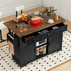 53.7 Farmhouse Kitchen Island with Power Outlets and 2 Sliding Barn Doors