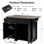 53.5 Farmhouse Kitchen Island Cart with Power Outlet, Drop Leaf, Spice Rack, and 2 Drawers, 5 Wheels