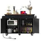 53.5 Farmhouse Kitchen Island Cart with Power Outlet, Drop Leaf, Spice Rack, and 2 Drawers, 5 Wheels