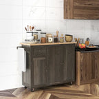 Triple-Cabinet Rolling Kitchen Island with Storage Shelf Adjustment