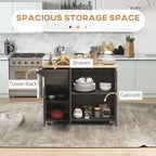 Triple-Cabinet Rolling Kitchen Island with Storage Shelf Adjustment