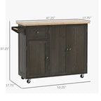 Triple-Cabinet Rolling Kitchen Island with Storage Shelf Adjustment