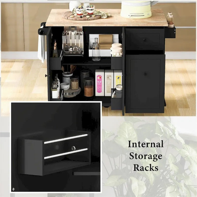 Rolling Kitchen Cart with Internal Storage Rack and Pull Out Cabinet - N/A