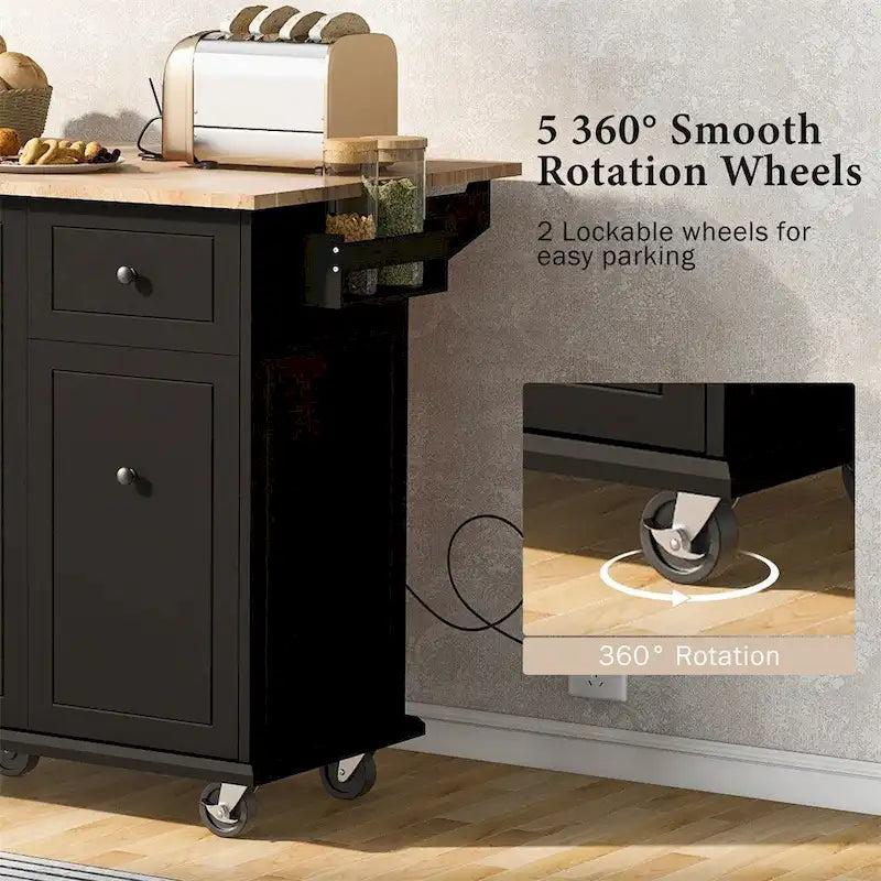 Rolling Kitchen Cart with Internal Storage Rack and Pull Out Cabinet - N/A