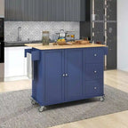 52.7 W Folding Multifunctional Lockable Wheel Kitchen Cart with 2 Doors and 3 Drawers