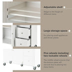 52.7 W Folding Multifunctional Lockable Wheel Kitchen Cart with 2 Doors and 3 Drawers