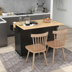 52.7 W Folding Multifunctional Lockable Wheel Kitchen Cart with 2 Doors and 3 Drawers