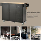 52.7 W Folding Multifunctional Lockable Wheel Kitchen Cart with 2 Doors and 3 Drawers