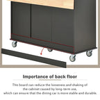 52.7 W Folding Multifunctional Lockable Wheel Kitchen Cart with 2 Doors and 3 Drawers