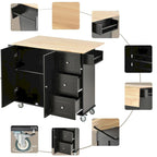52.7 W Folding Multifunctional Lockable Wheel Kitchen Cart with 2 Doors and 3 Drawers
