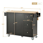52.7 W Folding Multifunctional Lockable Wheel Kitchen Cart with 2 Doors and 3 Drawers