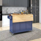 52.7 W Folding Multifunctional Lockable Wheel Kitchen Cart with 2 Doors and 3 Drawers