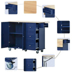 52.7 W Folding Multifunctional Lockable Wheel Kitchen Cart with 2 Doors and 3 Drawers
