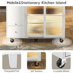 Kitchen Island Cart w/Drop Leaf, LED Light & Changeable Wheels or Feet