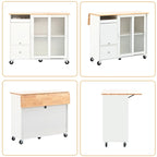 Kitchen Island Cart w/Drop Leaf, LED Light & Changeable Wheels or Feet