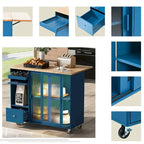 Kitchen Island Cart w/Drop Leaf, LED Light & Changeable Wheels or Feet