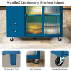 Kitchen Island Cart w/Drop Leaf, LED Light & Changeable Wheels or Feet