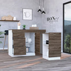 Kitchen Island for Kitchen, Dining Room, White / Dark Walnut