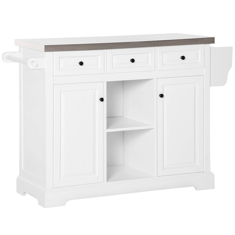 Rolling Kitchen Island with Storage, Stainless Steel Top, Spice Rack