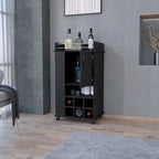 Allandale 1-Door Bar Cart with Wine Rack and Casters Black