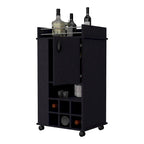 Allandale 1-Door Bar Cart with Wine Rack and Casters Black
