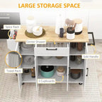 52Kitchen Island Rolling Kitchen Cart with Rubberwood Top,Spice Rack,Towel Rack,Drawer